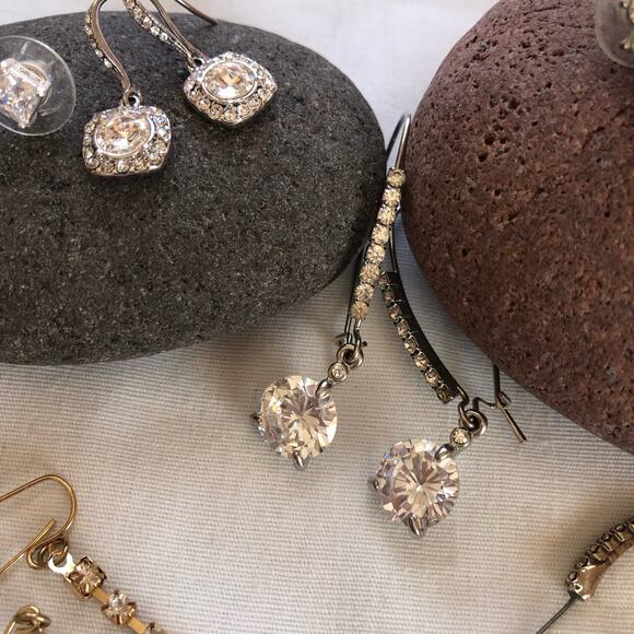 Bundle of 13 Earrings Silver tone Rhinestones Formal Prom Wedding Special Event - Picture 6 of 16